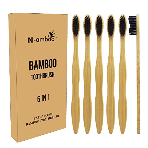 N-amboo Bamboo Toothbrush Set - Eco-Friendly, Hard Bristles, Pack of 6