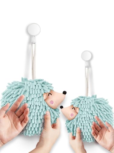 Sophie & Panda Fuzzy Ball Hand Towels - Smiley Hedgehog Set (2-Pack)