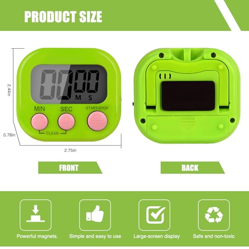 6 Pack Digital Kitchen Timers with Loud Alarm & Big LCD Display