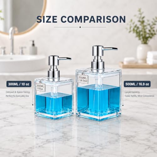LGURT 300ml Clear Acrylic Soap Dispenser - Compact Pump for Kitchen & Bathroom