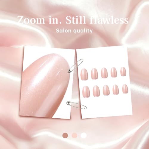 PILOLO Champagne Nude Pearl Chrome Press On Nails - Short Almond Glazed Donut