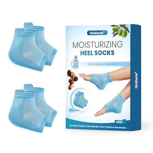 Kimihome Moisturizing Heel Socks - Jojoba & Olive Oil, 2 Pairs, Blue Calm
