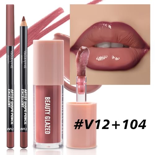 Beauty Glazed Lip Gloss & Liner Set - Rosewood Nude 2Pcs