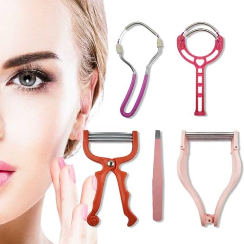 Spring Hair Remover - 5 in 1 Face Hair Remover Kit, Facial Hair Removal for Women, Spring Tweezer Hair Remover for Chin, Upper Lip, Mustache