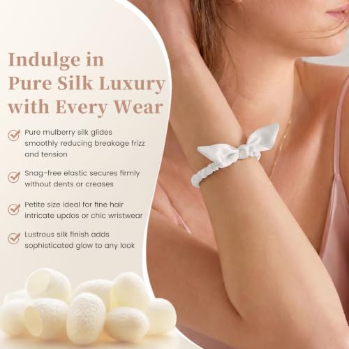 THXSILK Mulberry Silk Scrunchies with Bow for Women - White
