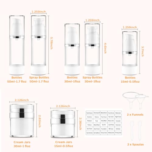 Rusikia 13-Piece Airless Travel Container Set, Leak-Proof TSA Approved Bottles