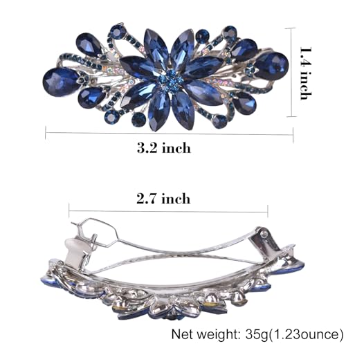 Dark Blue Flower Luxury Hairpin Rhinestone Hair Barrette Clip for Women