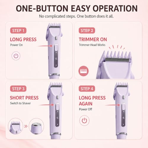 OGLEA Purple Bikini Trimmer for Women, Electric Razor for Sensitive Areas
