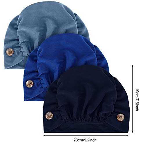 Geyoga 3 Pcs Bouffant Caps with Buttons - Navy Blue, Royal Blue, Blue | Unisex Medical Headwear