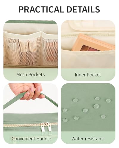Wandering Nature Large Green Makeup Bag - Eco Vegan Leather Travel Organizer