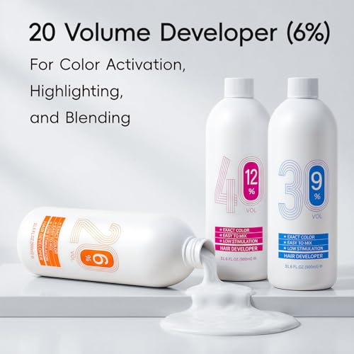 JUANCHI 20 Volume Hair Developer 900ml for Gray Coverage, Highlights & Blending - Pack of 1
