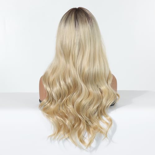 Osicapea Ombre Blonde Wigs with Bangs - 22 Inch Curly Heat-Resistant Synthetic Hair for Women, Cosplay & Daily Wear