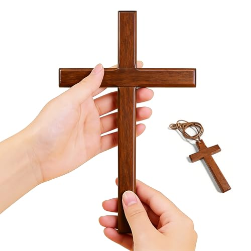 Allyix Wooden Cross Wall Decor Set - Large & Small with Lanyard
