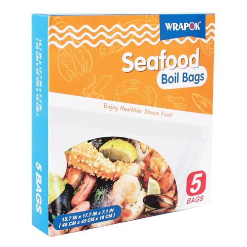 WRAPOK Seafood Boil Bags - 5 Pack Large Cooking Bags, 17.7 x 15.7 Inch