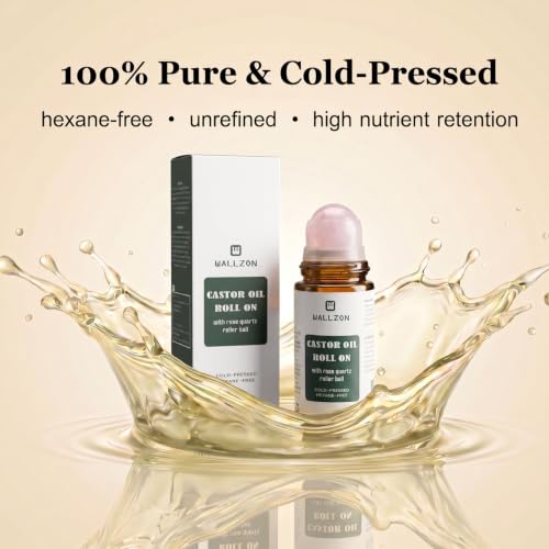 WALLZON Organic Cold-Pressed Castor Oil Roll-On with Rose Quartz Roller