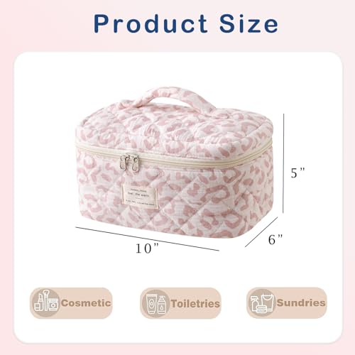 Large Quilted Makeup Bag for Women - 31 Pink Leopard