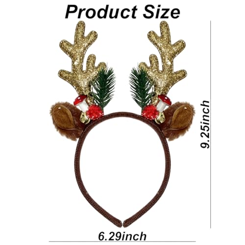 Glitter Reindeer Antler Headband for Christmas Holiday Party Women