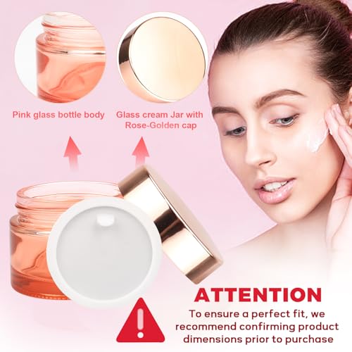 Pink Glass Cream Jar Set - 4 Refillable 50ml Cosmetic Containers with Rose Gold Lids