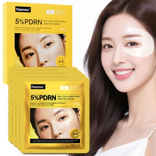 PDRN Under Eye Patches - 4 Pairs, 6-in-1 Korean Eye Mask with Caffeine, Kojic Acid & Retinol