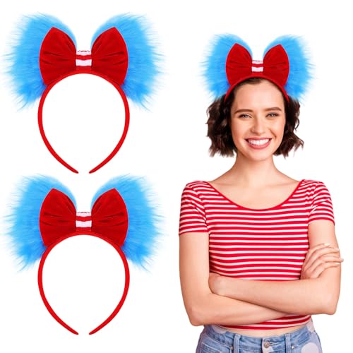Canlierr Halloween Blue and Red Bow Headband - Back to School Hair Accessory (Variation 2)