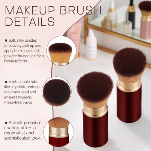 Burgundy Retractable Kabuki Face Brush - Travel Blush Brush