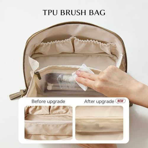 EACHY Travel Makeup Bag, Flat-Open Faux Suede Toiletry Organizer