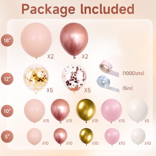 Rose Gold Balloon Arch Kit - 142Pcs Nude Pink & Gold Garland