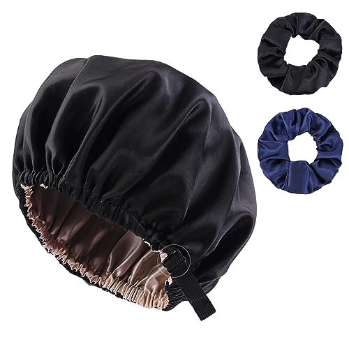 Large Black Satin Silk Bonnet for Sleeping - Hair Protection & Care