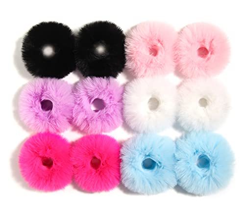 SUSULU Bright Mixed Fuzzy Faux Fur Hair Accessories - Wristband & Hair Ring Set