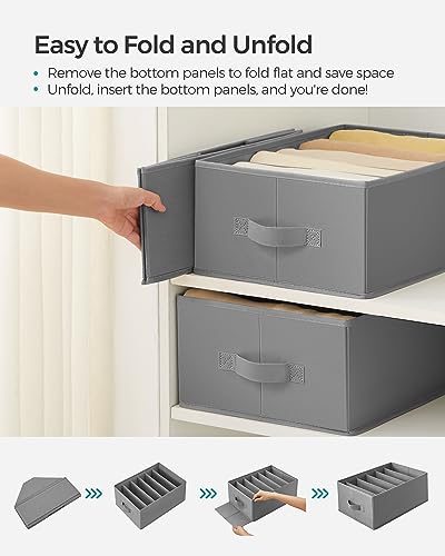 SONGMICS Set of 2 Foldable Wardrobe Organizers, Dove Gray - 6 Compartments for Clothes