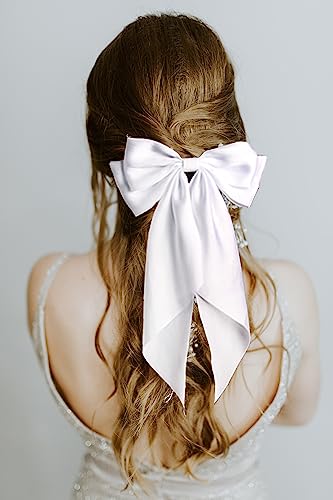 SUSULU 6pcs Large Hair Bows Clips - Black, White, Pink Vintage Bowknot