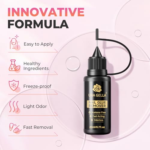 UNA GELLA 20ml x2pcs Nail Glue Remover for Press-On Nails, Gentle & Fast Non-Acetone with Crystal Sticks