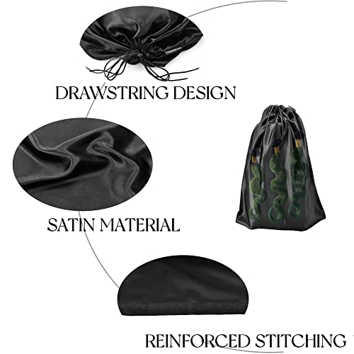 GONGKANGYUAN 12-Pack Satin Wig Bags with Drawstring, Black