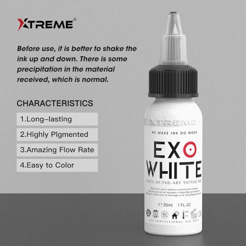 Xtreme EXO White Tattoo Ink - 1 oz Vegan, Highly Pigmented for Lining & Shading