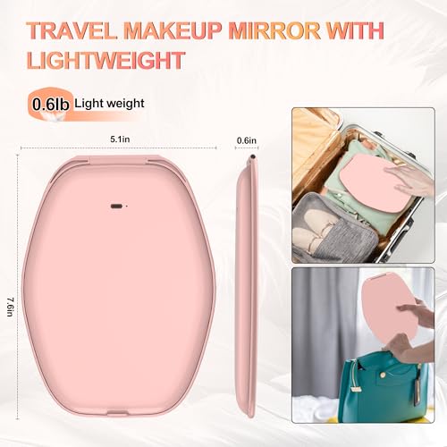 COSYGLOW Portable LED Travel Makeup Mirror - 3-Color Lighted Vanity, Pink
