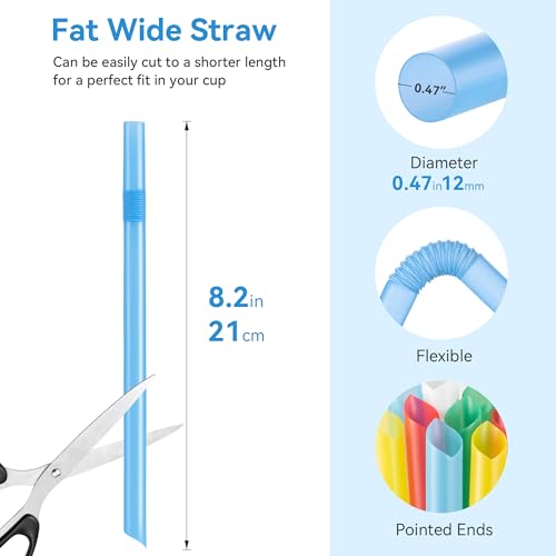 Jumbo 12mm Bendy Boba Straws - 100 Pack, Individually Wrapped