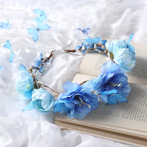 Blue Flower Headpiece for Women - Fairy Floral Crown for Wedding & Cosplay
