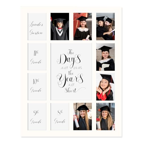 K-12 School Picture Frame Mat for 13 Photos - White