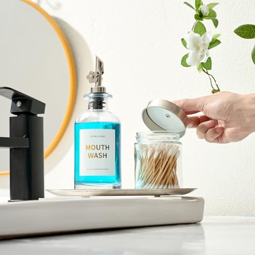 MUVEKA Silver Glass Mouthwash Dispenser Bottle with Auto Spout