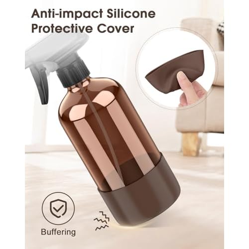 Bontip Glass Spray Bottle with Silicone Sleeve Protection, Amber Glass Spray Bottle Set for Window Cleaner Aromatherapy Facial Hydration Watering Flowers Hair Care 2 Pack/16 oz (Black & Brown)