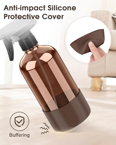Bontip Amber Glass Spray Bottle Set 16 oz with Silicone Sleeve, Black & Brown