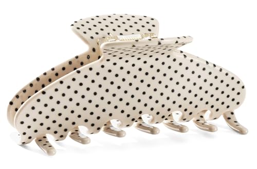 Large Acetate Hair Claw Clip - 4 Inch French Style Clip, White Polka Dot