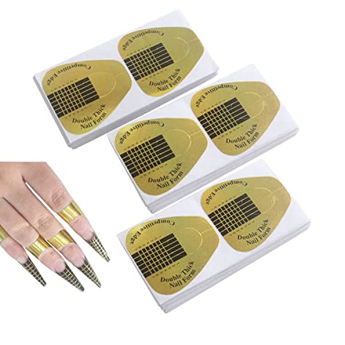 VNC 300Pcs Golden Nail Forms for Poly Gel Extensions Self-Adhesive Nail Tips Guide