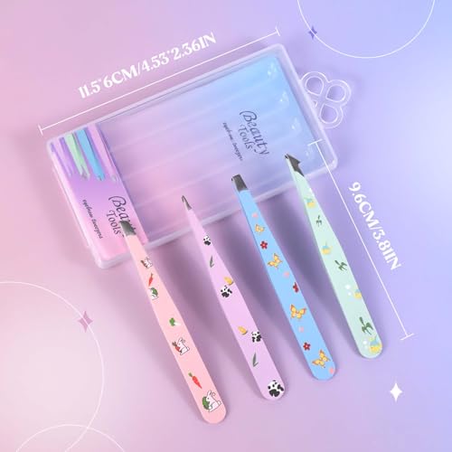FADLASH Stainless Steel Eyebrow Tweezers Set - 4pcs Precision Grooming Tools