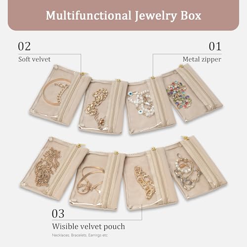 KarSyon Jewelry Travel Pouch Case - 8 Velvet Zipper Pouches