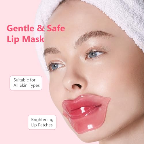 Adofect Pink Collagen Lip Patches - Hydrating Hydrogel Lip Mask for Dry, Wrinkled Lips, 30 Pack