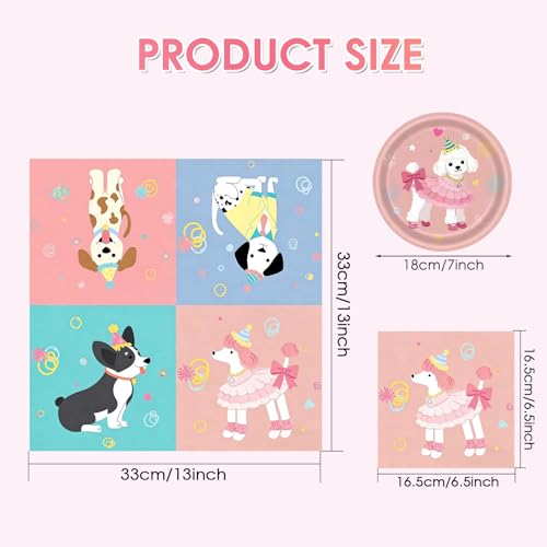 Dog Birthday Party Supplies Set - 48 Pcs Cute Puppy Plates & Napkins