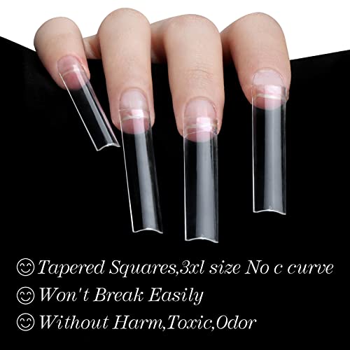 SITELENABY No C Curve 3XL Square Nail Tips - Clear Acrylic Fake Nails, 360 pcs