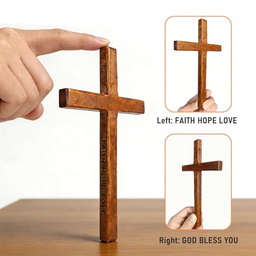 Allyix Wooden Cross Wall Decor Set - Large & Small with Lanyard