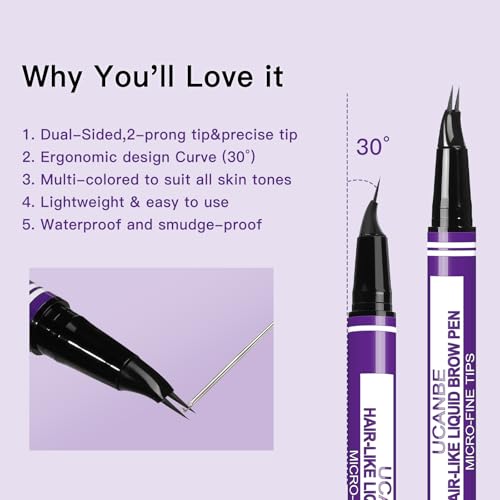 UCANBE Soft Brown Curved Eyebrow Pencil with Dual-Ended Spoolie & Precision Tips